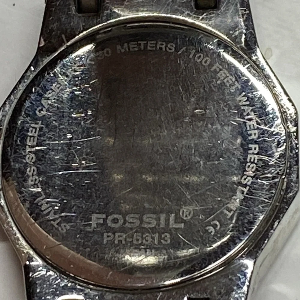Fossil PR5313 Wrist Watch Silver Tone US Bank Logo Gift Needs Battery